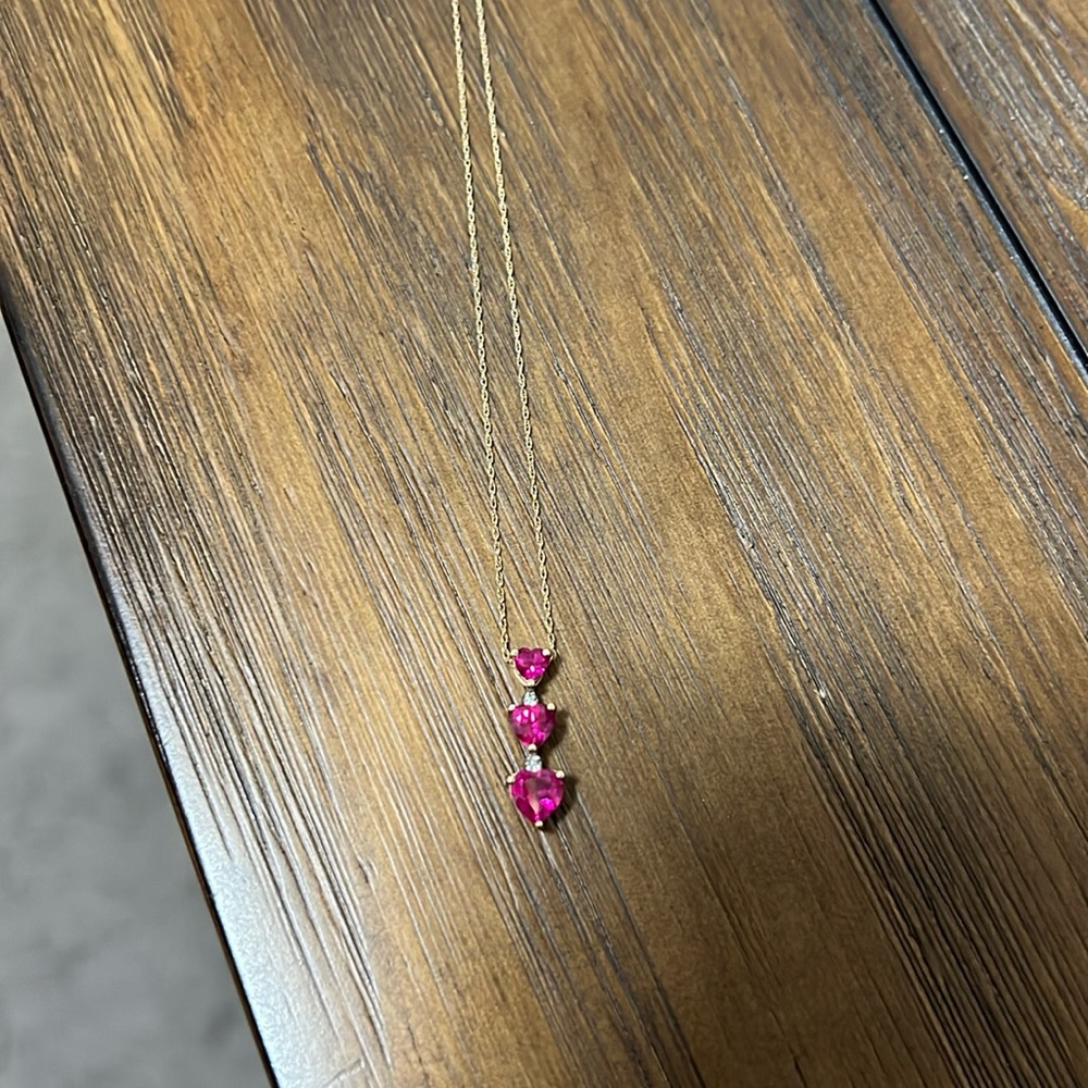 10k Gold Multi heart Ruby Gemstone Necklace
